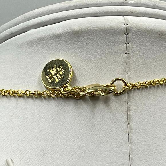 TORY BURCH Designer Gold Plated Faux White Glass Pearl Station Necklace 34" - Picture 7 of 7